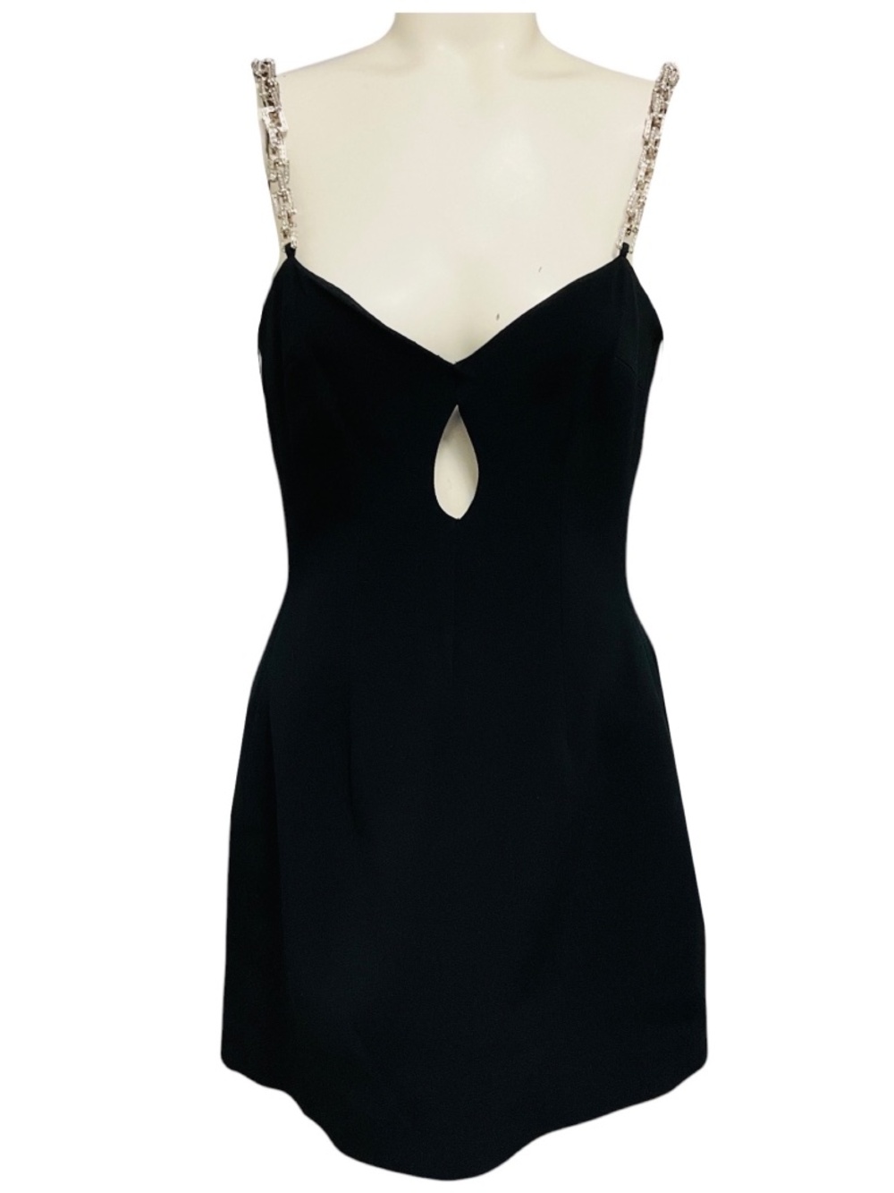 DAVID KOMA BLACK CRYSTAL EMBELLISHED CUT OUT DETAIL CREPE MINI COCKTAIL DRESS